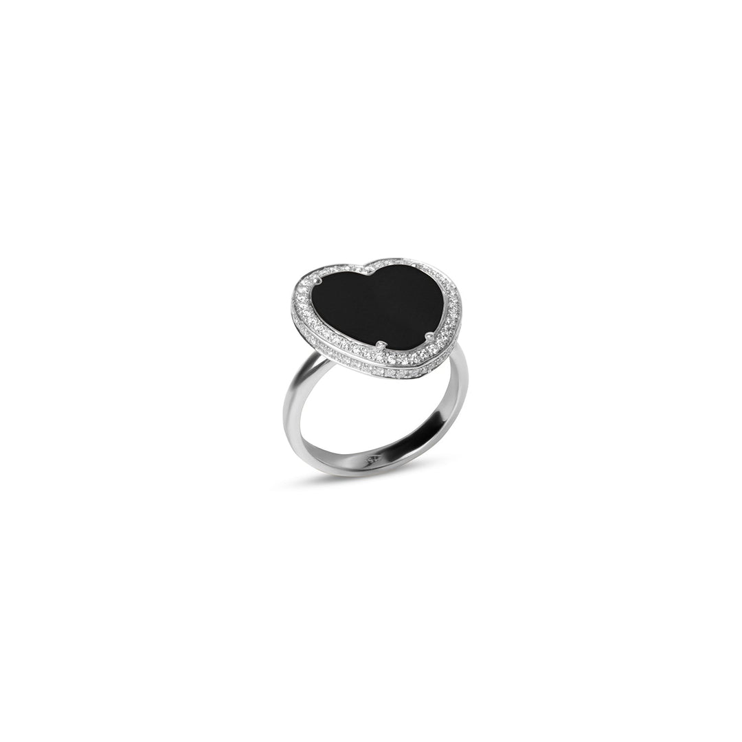 Amore rings with onyx in white gold, medium size