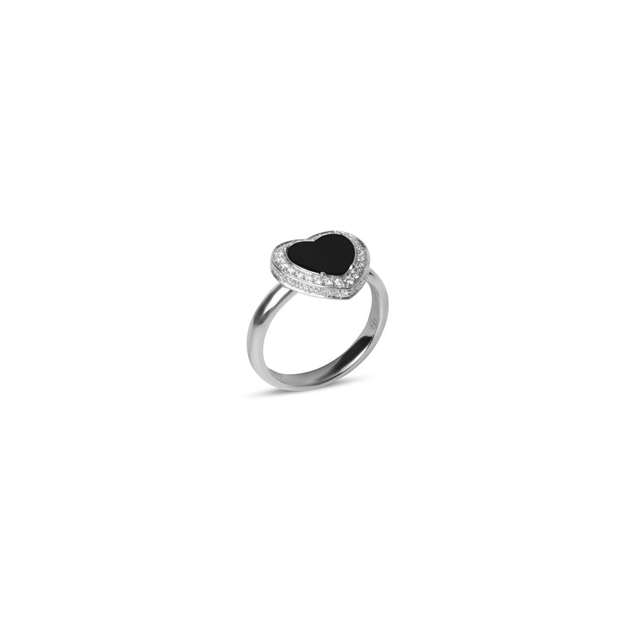 Amore rings with onyx in white gold, small size