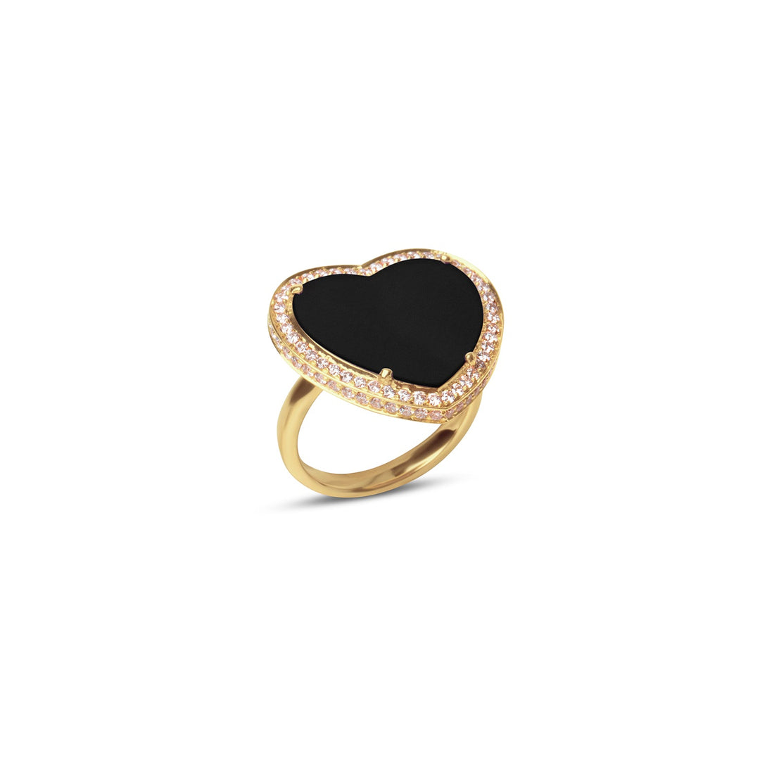 Amore rings with onyx in yellow gold, large size