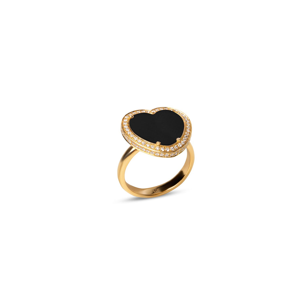 Amore rings with onyx in yellow gold, medium size
