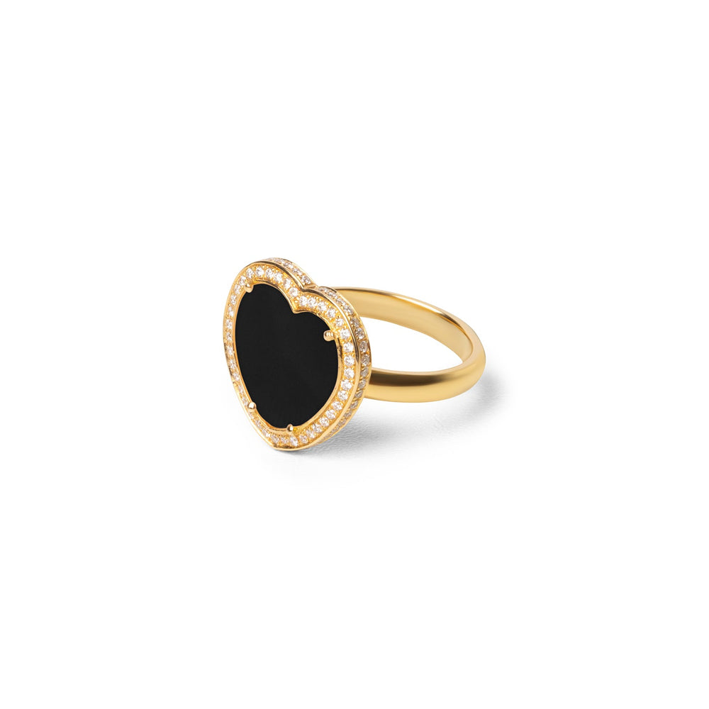 Amore rings with onyx in yellow gold, medium size (view 2)