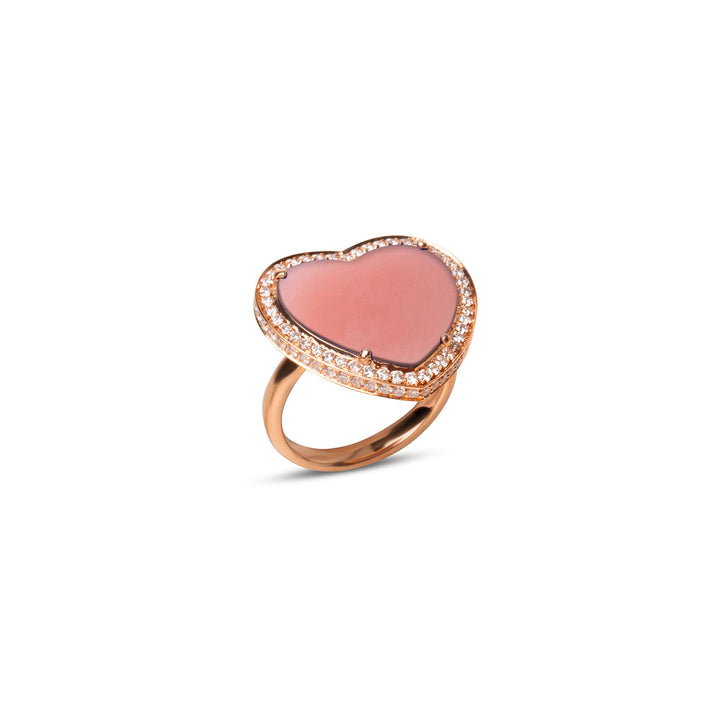 Amore rings with pink opal in rose gold, large size