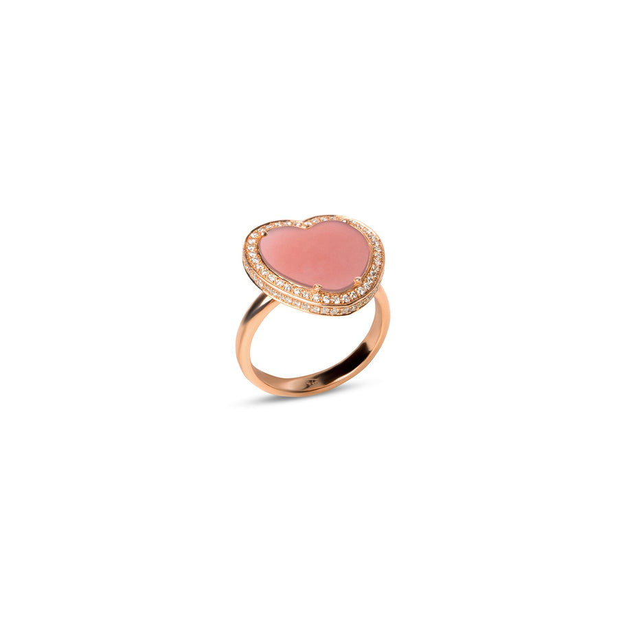 Amore rings with pink opal in rose gold, medium size