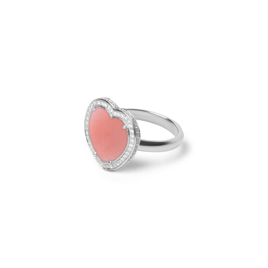 Amore rings with pink opal in white gold, medium size (view 2)