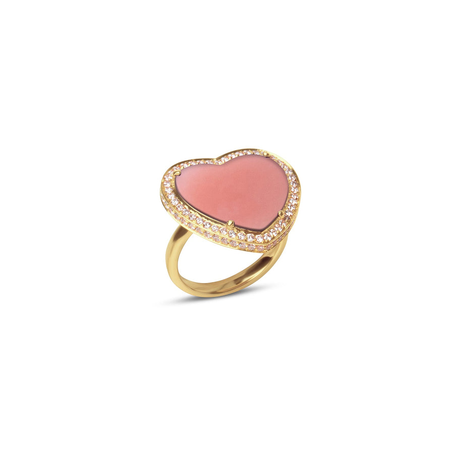 Amore rings with pink opal in yellow gold, large size