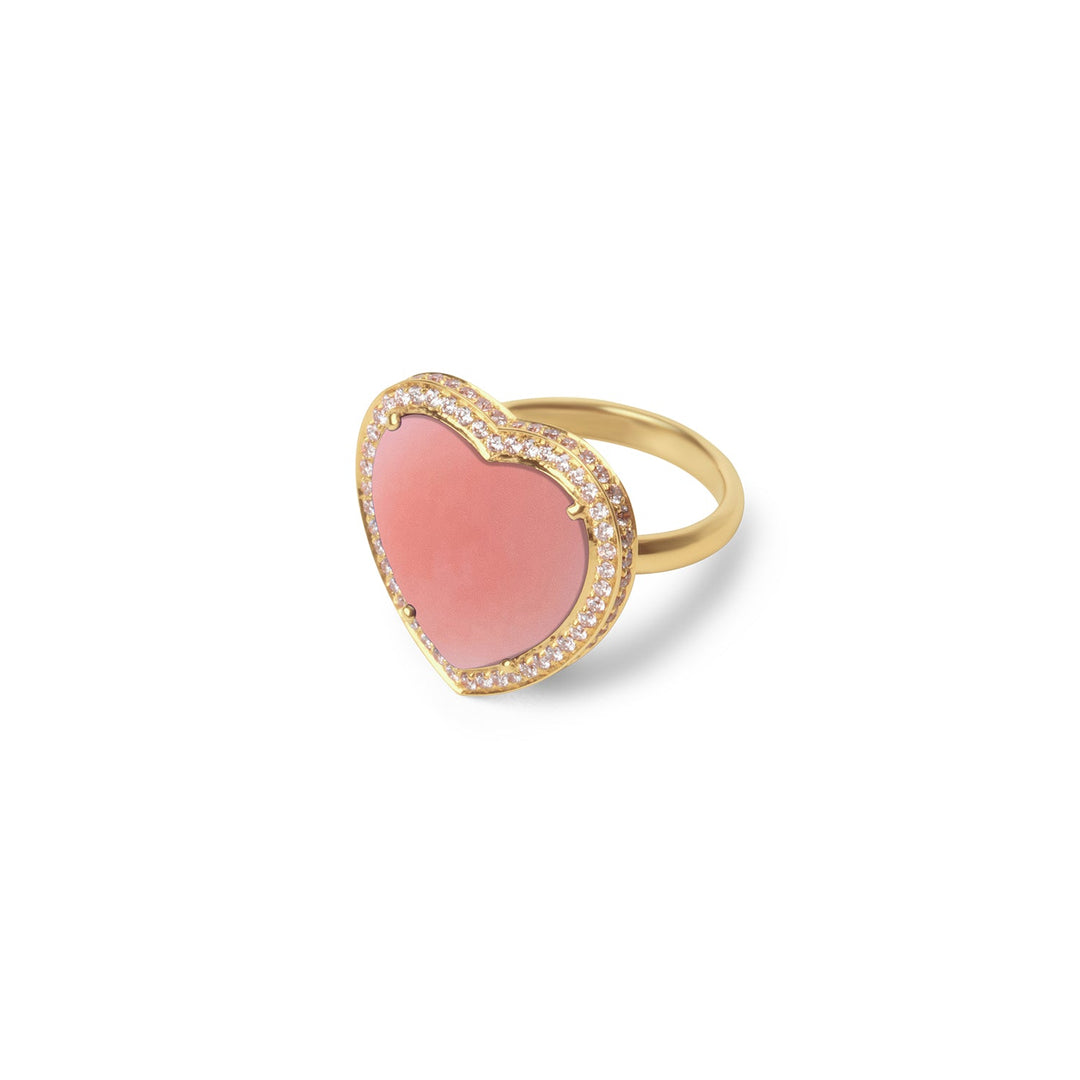 Amore rings with pink opal in yellow gold, large size (view 2)