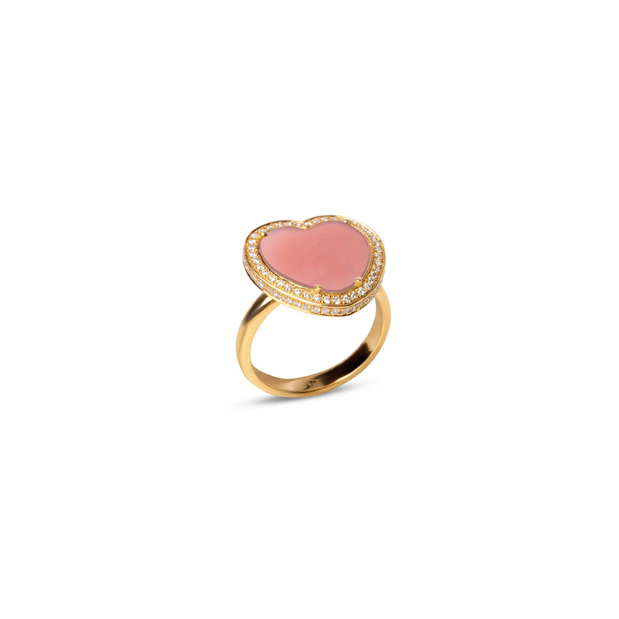 Amore rings with pink opal in yellow gold, medium size