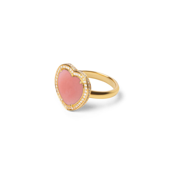 Amore rings with pink opal in yellow gold, medium size (view 2)