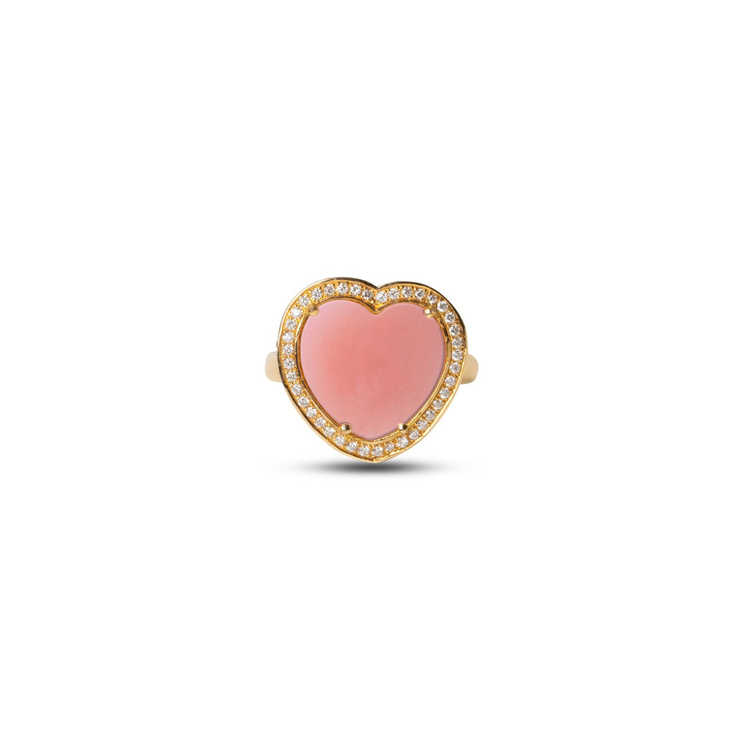 Amore rings with pink opal in yellow gold, medium size (view 3)