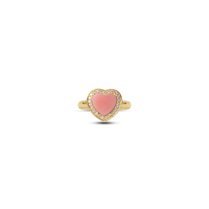 Amore rings with pink opal in yellow gold, small size (view 3)