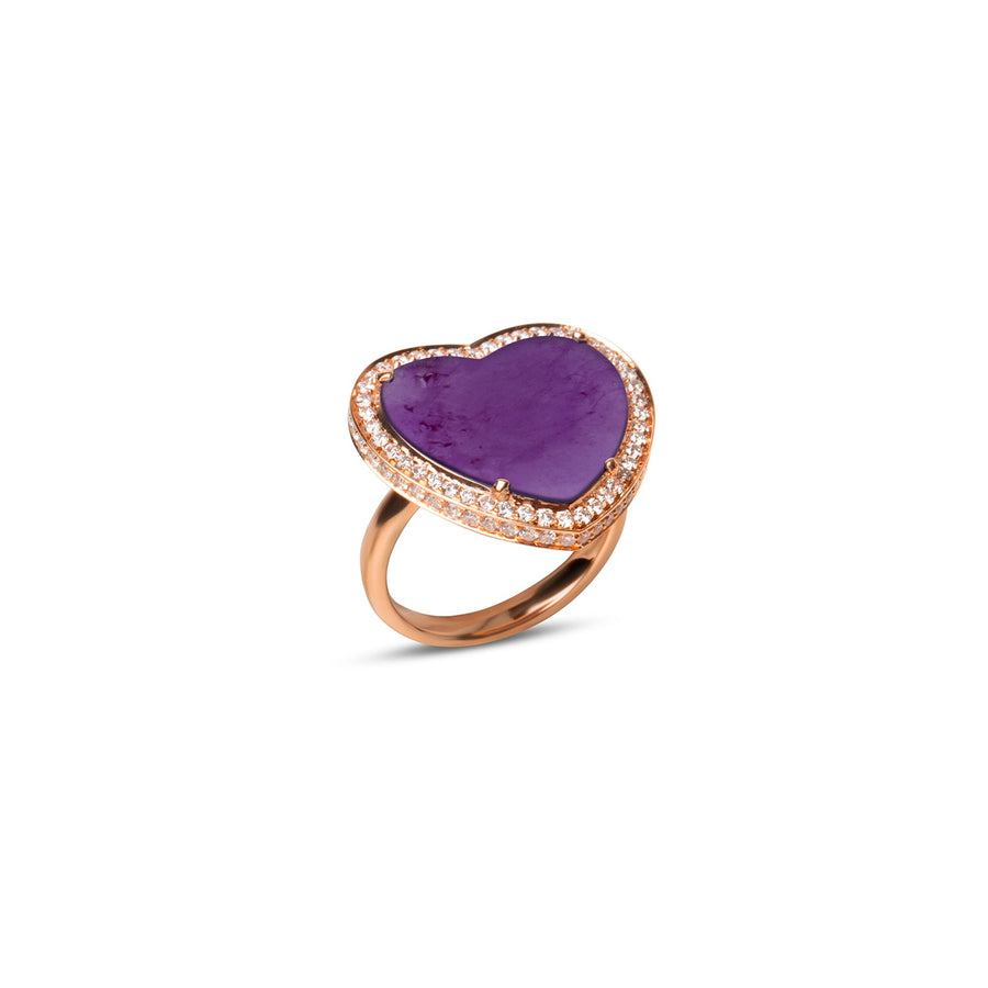 Amore rings with purple agate in rose gold, large size