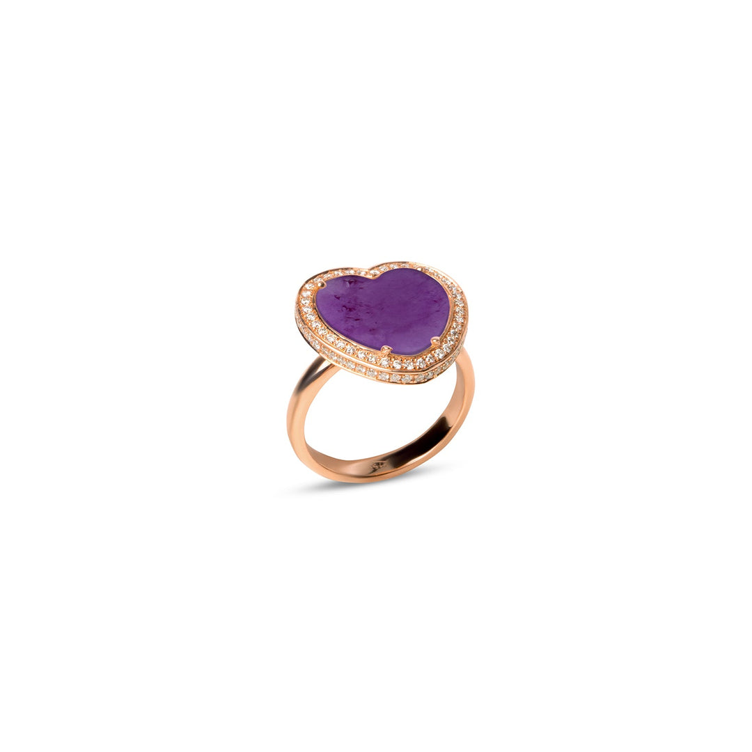 Amore rings with purple agate in rose gold, medium size