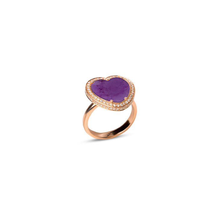 Amore rings with purple agate in rose gold, medium size