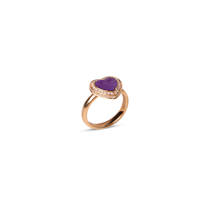 Amore rings with purple agate in rose gold, small size