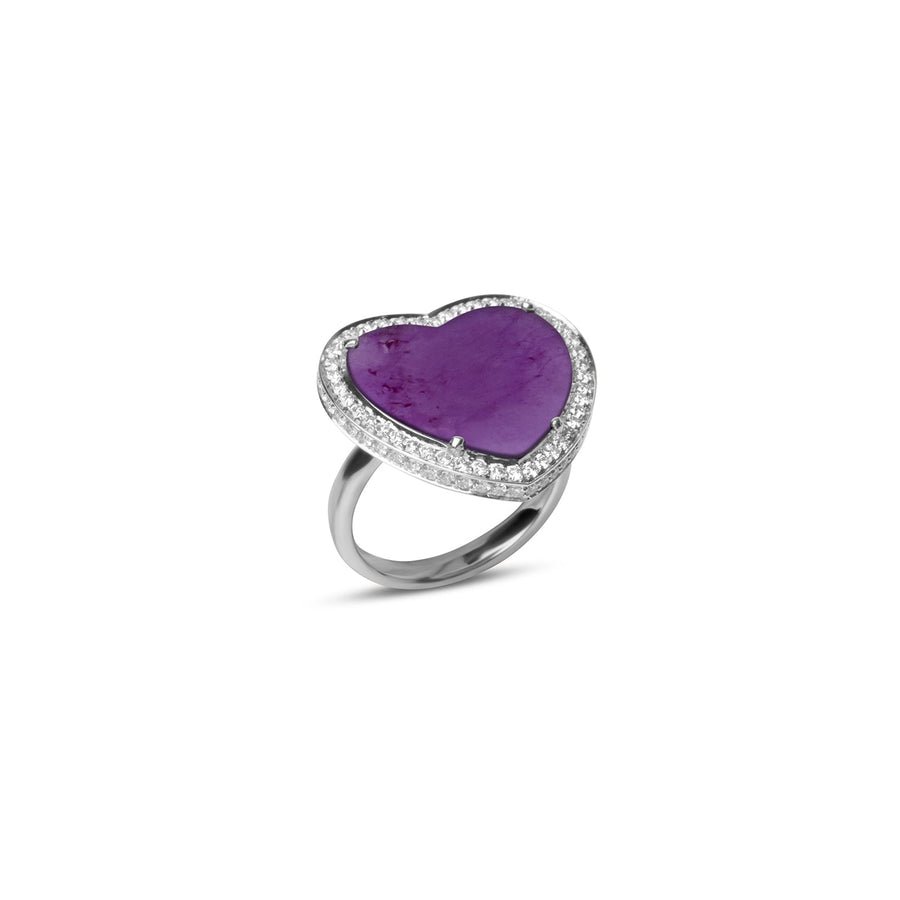Amore rings with purple agate in white gold, large size