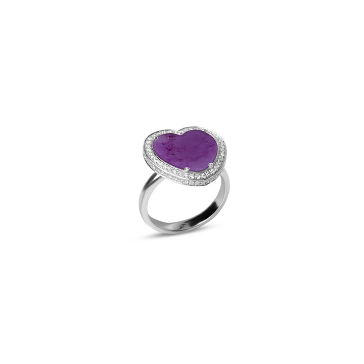 Amore rings with purple agate in white gold, medium size