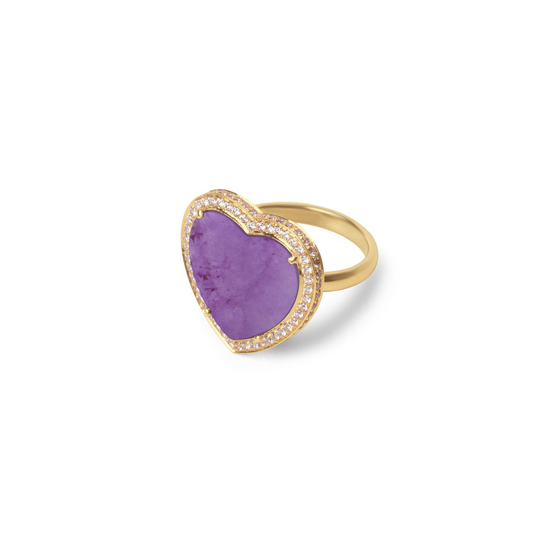 Amore rings with purple agate in yellow gold, large size (view 2)