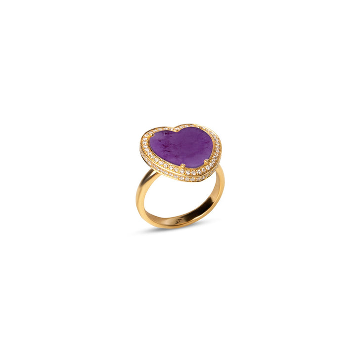 Amore rings with purple agate in yellow gold, medium size