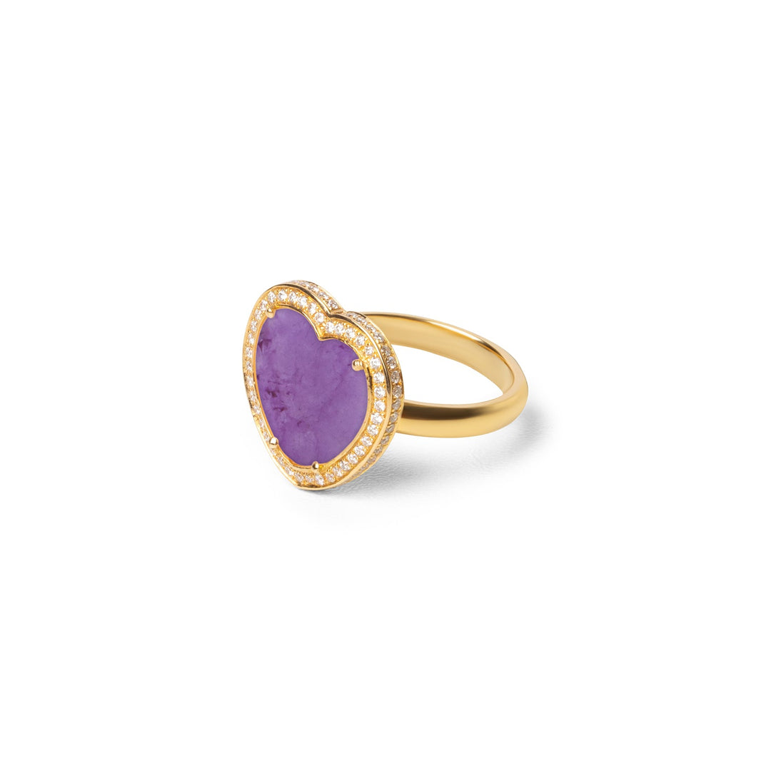Amore rings with purple agate in yellow gold, medium size (view 2)
