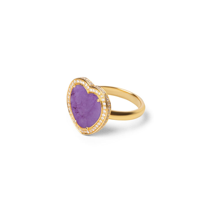 Amore rings with purple agate in yellow gold, medium size (view 2)