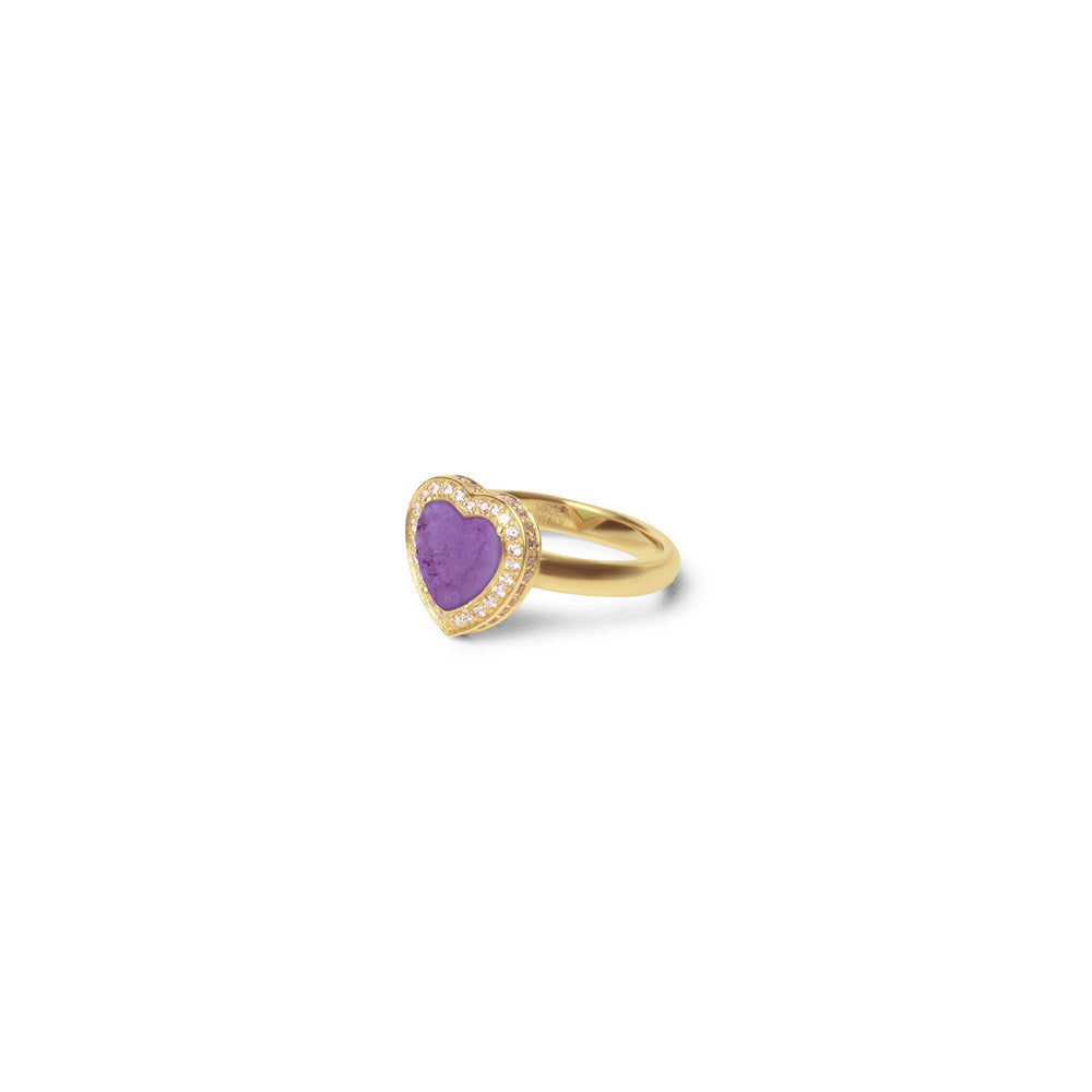 Amore rings with purple agate in yellow gold, small size (view 2)