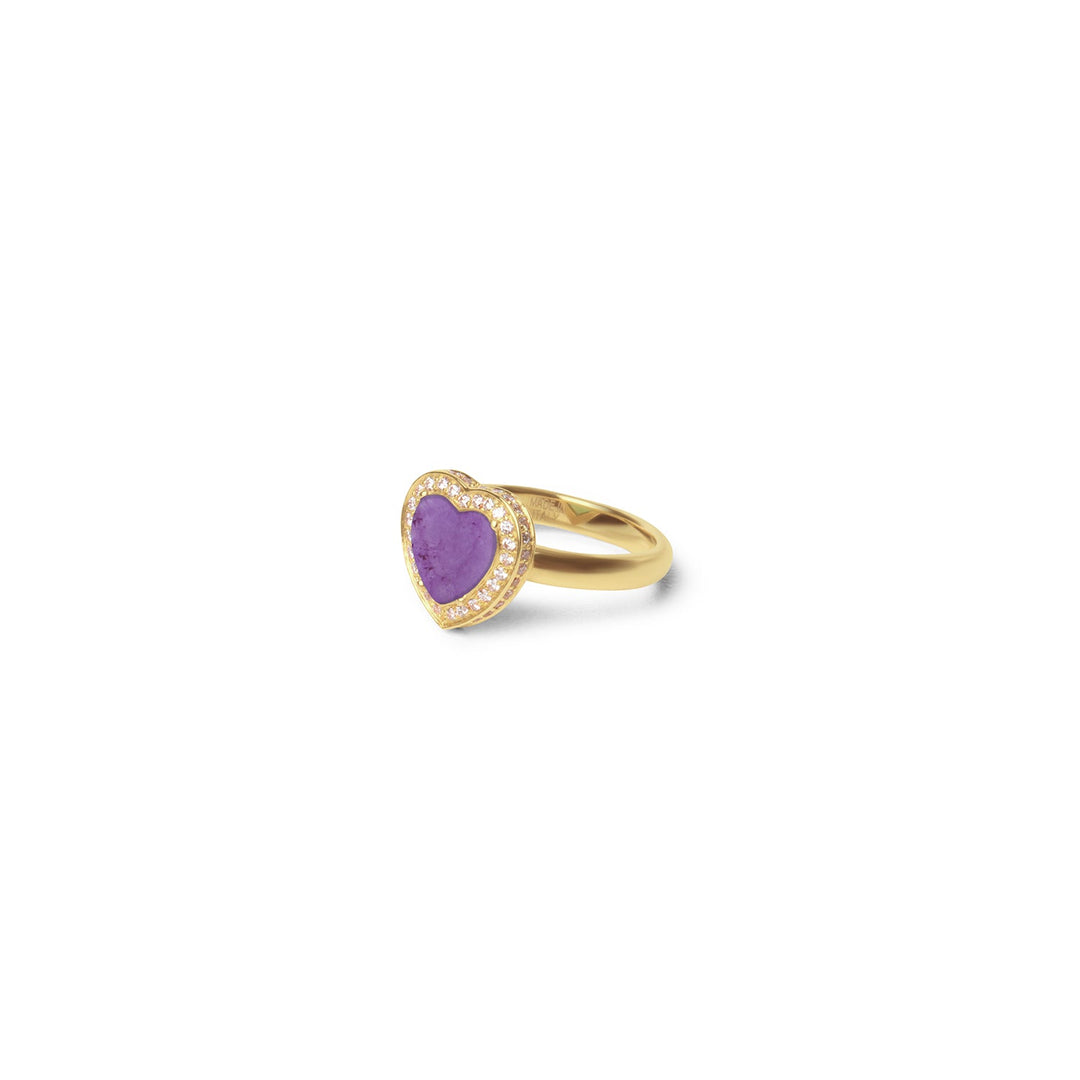 Amore rings with purple agate in yellow gold, small size (view 2)