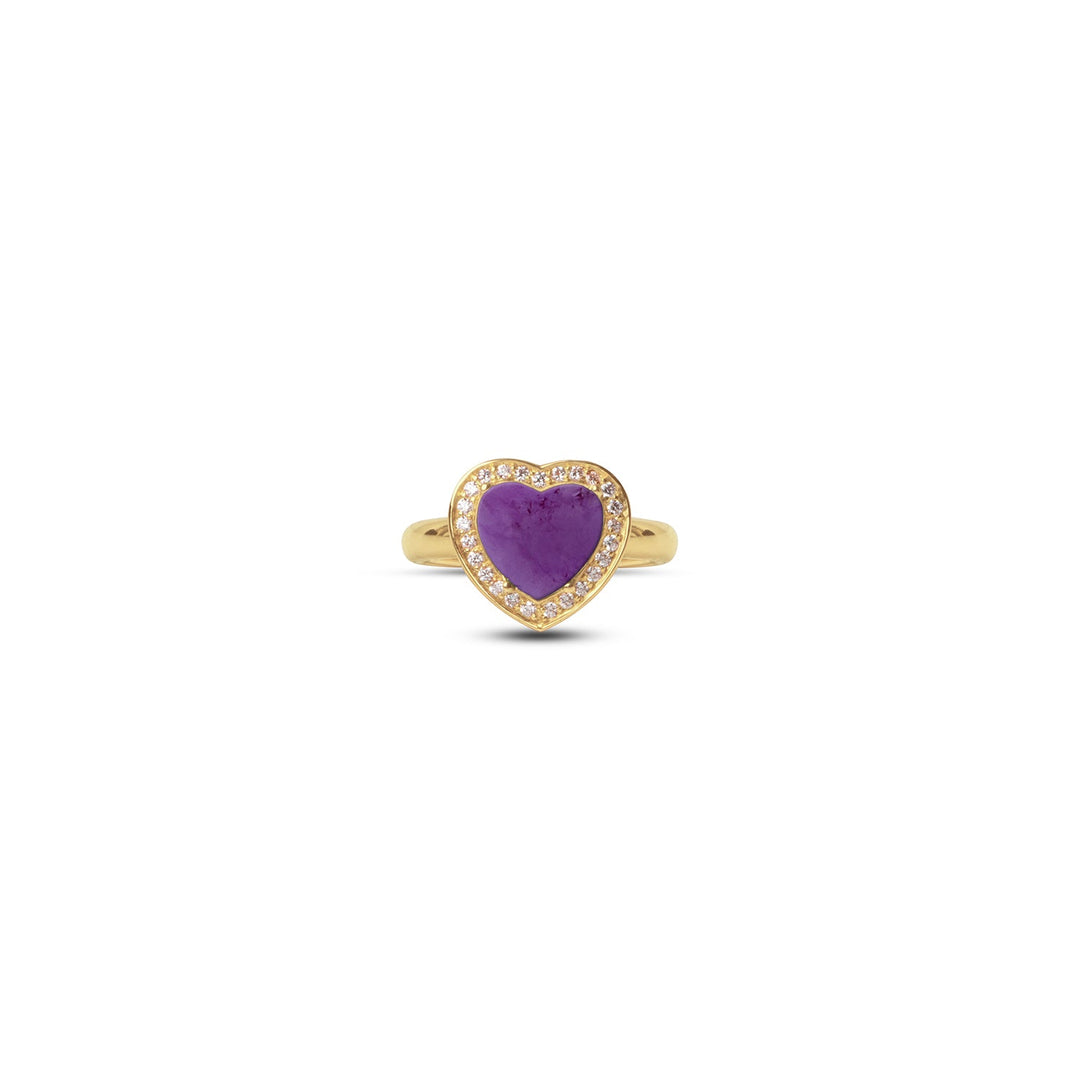 Amore rings with purple agate in yellow gold, small size (view 3)