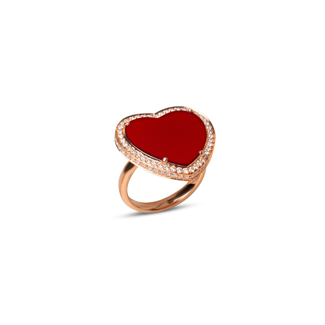 Amore rings with red carnelian in rose gold, large size