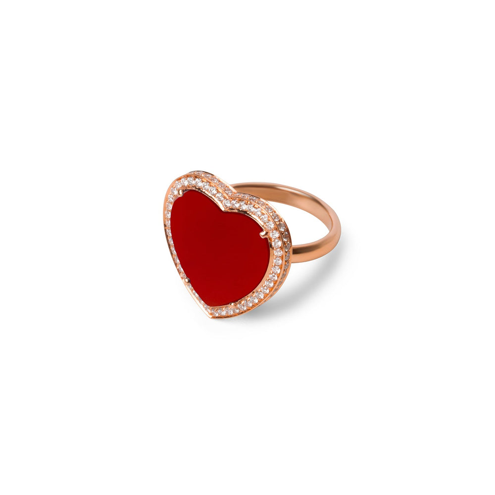 Amore rings with red carnelian in rose gold, large size (view 2)