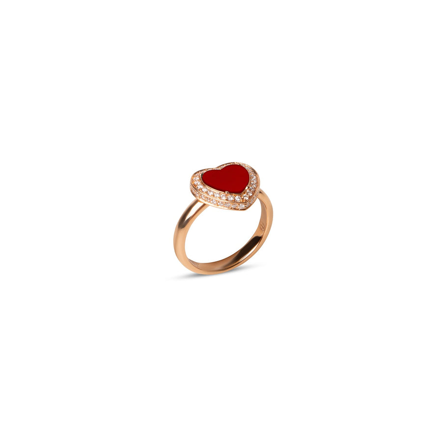 Amore rings with red carnelian in rose gold, small size