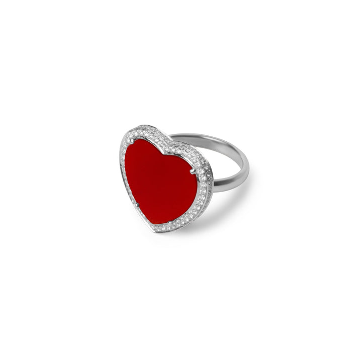 Amore rings with red carnelian in white gold, large size (view 2)
