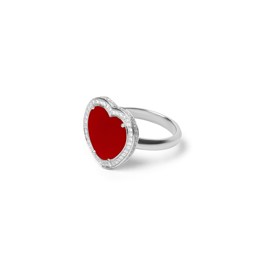 Amore rings with red carnelian in white gold, medium size (view 2)