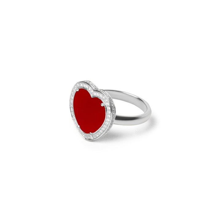 Amore rings with red carnelian in white gold, medium size (view 2)