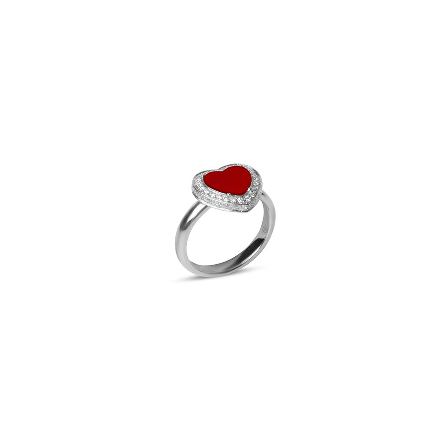 Amore rings with red carnelian in white gold, small size