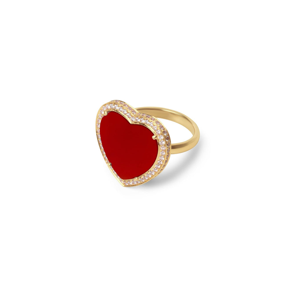 Amore rings with red carnelian in yellow gold, large size (view 2)