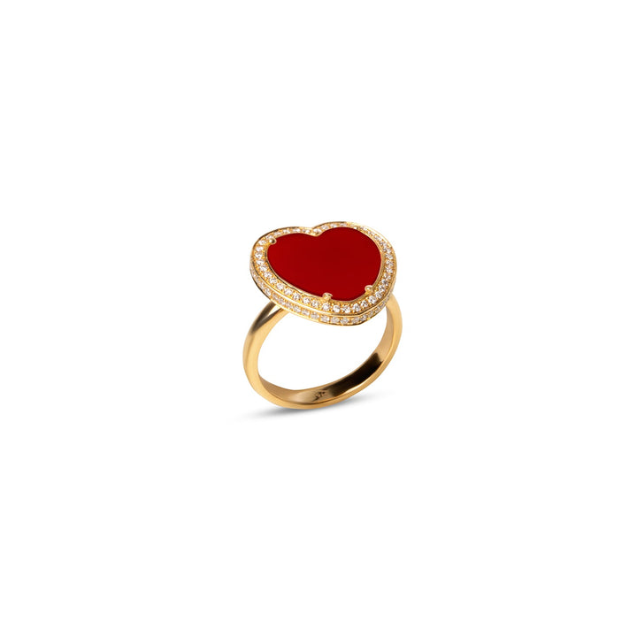 Amore rings with red carnelian in yellow gold, medium size