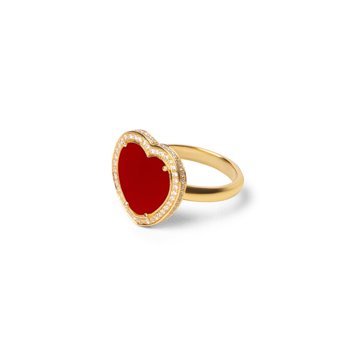 Amore rings with red carnelian in yellow gold, medium size (view 2)
