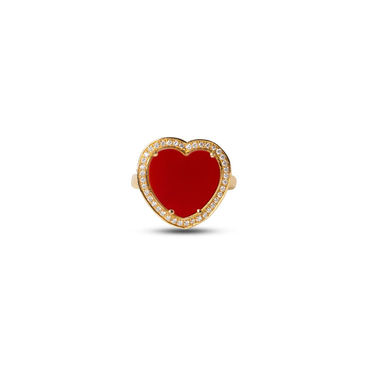 Amore rings with red carnelian in yellow gold, medium size (view 3)