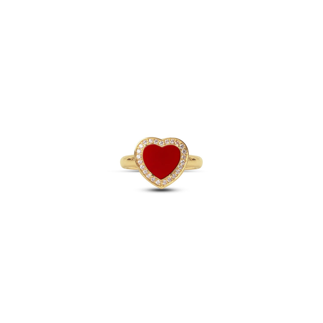 Amore rings with red carnelian in yellow gold, small size (view 3)