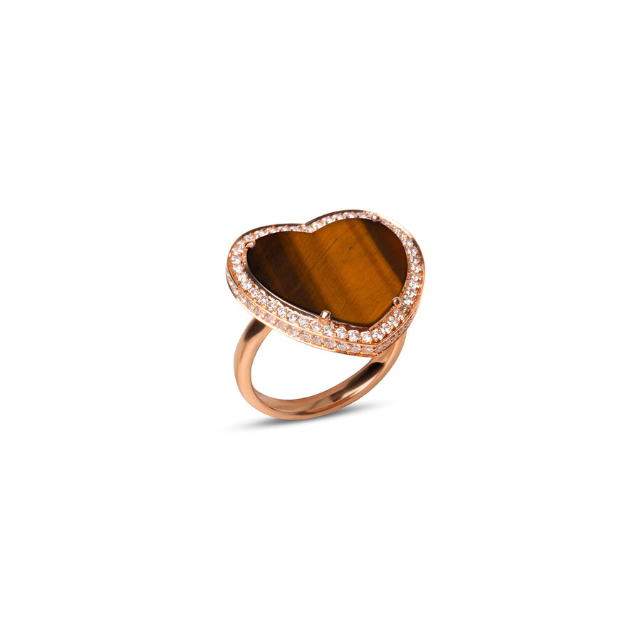 Amore rings with tiger eye in rose gold, large size