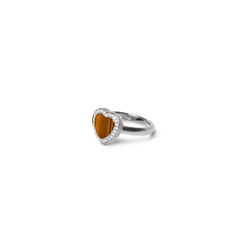 Amore rings with tiger eye in white gold, small size (view 2)