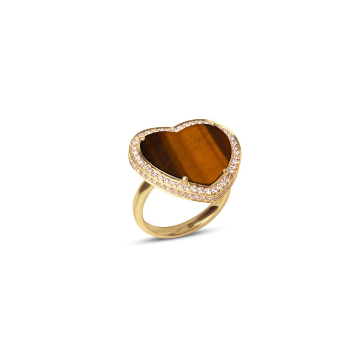 Amore rings with tiger eye in yellow gold, large size