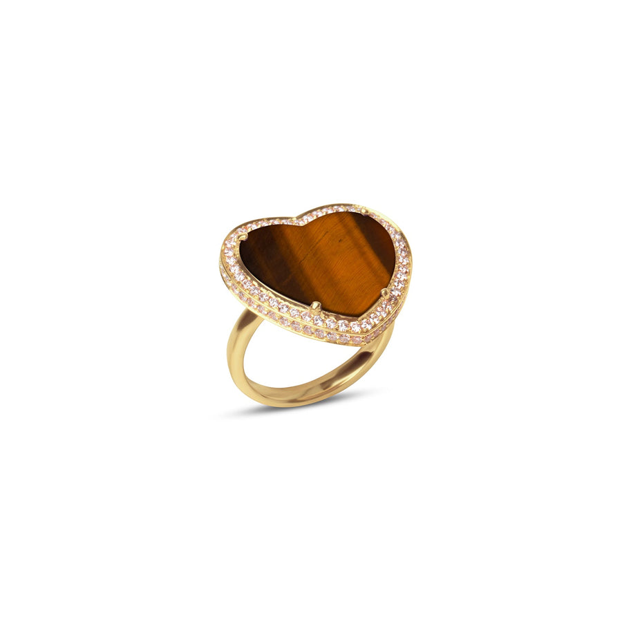 Amore rings with tiger eye in yellow gold, large size