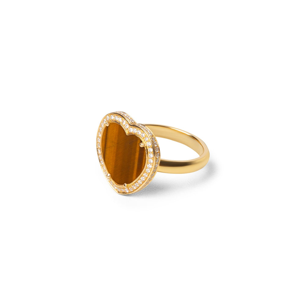 Amore rings with tiger eye in yellow gold, medium size (view 2)