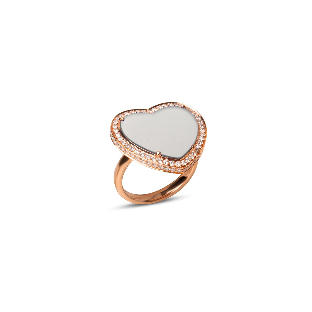 Amore rings with white agate in rose gold, large size