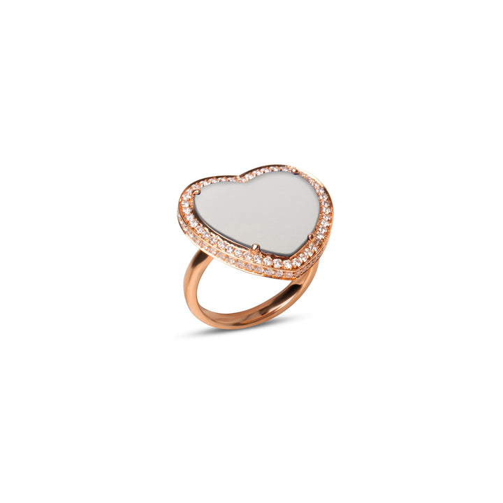Amore rings with white agate in rose gold, large size
