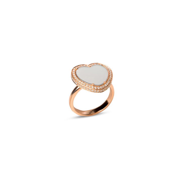 Amore rings with white agate in rose gold, medium size