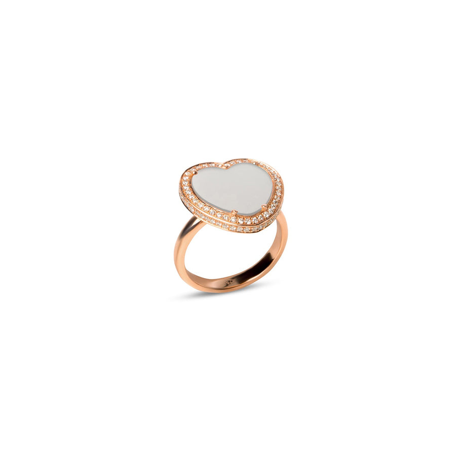 Amore rings with white agate in rose gold, medium size