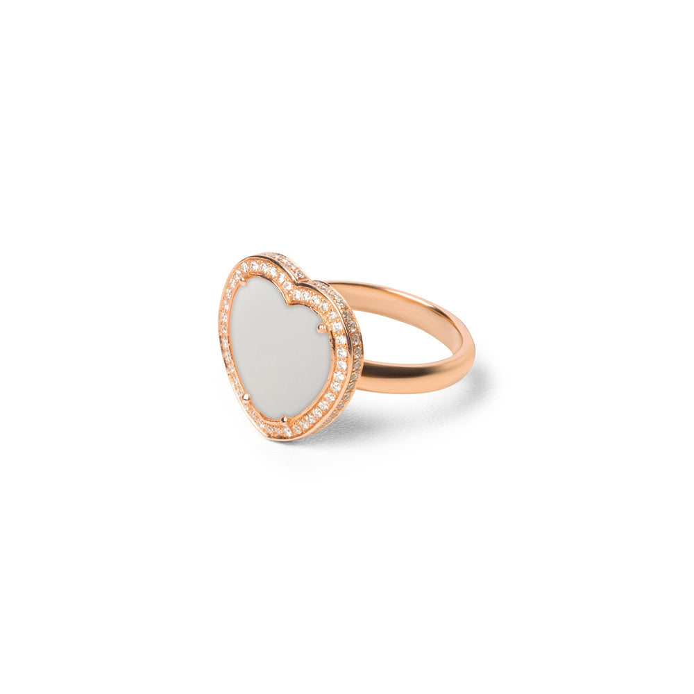 Amore rings with white agate in rose gold, medium size (view 2)