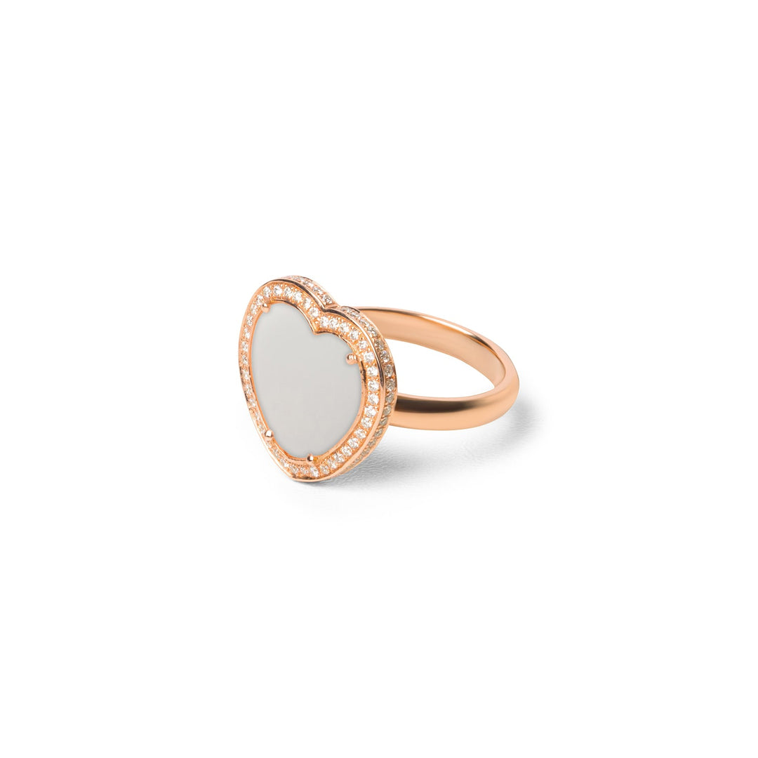 Amore rings with white agate in rose gold, medium size (view 2)